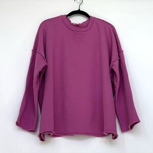 Eileen Fisher Organic Cotton French Terry Crew Neck Top in Fuschia | XL | GUC